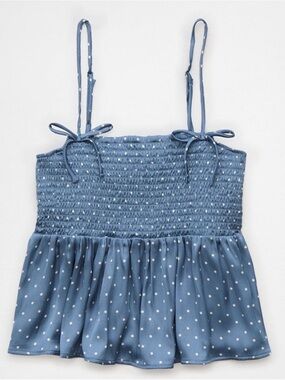 American Eagle Outfitters Blue Polka Dot Smocked Tank Top